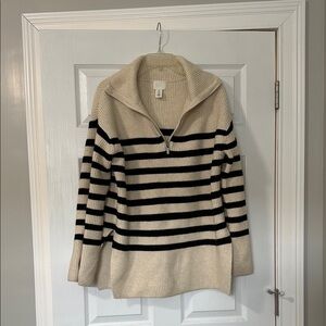 H&M Oversized Striped Black and Cream Women's Sweater